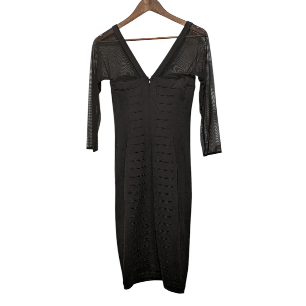 Tadashi Shoji Black Illusion Yoke Bandage Stretch Cocktail Evening Dress XS LBD - Picture 5 of 11